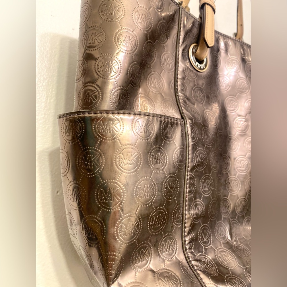 Michael Kors Bronze Metallic Logo Shoulder Purse Handbag Tote - Picture 5 of 14